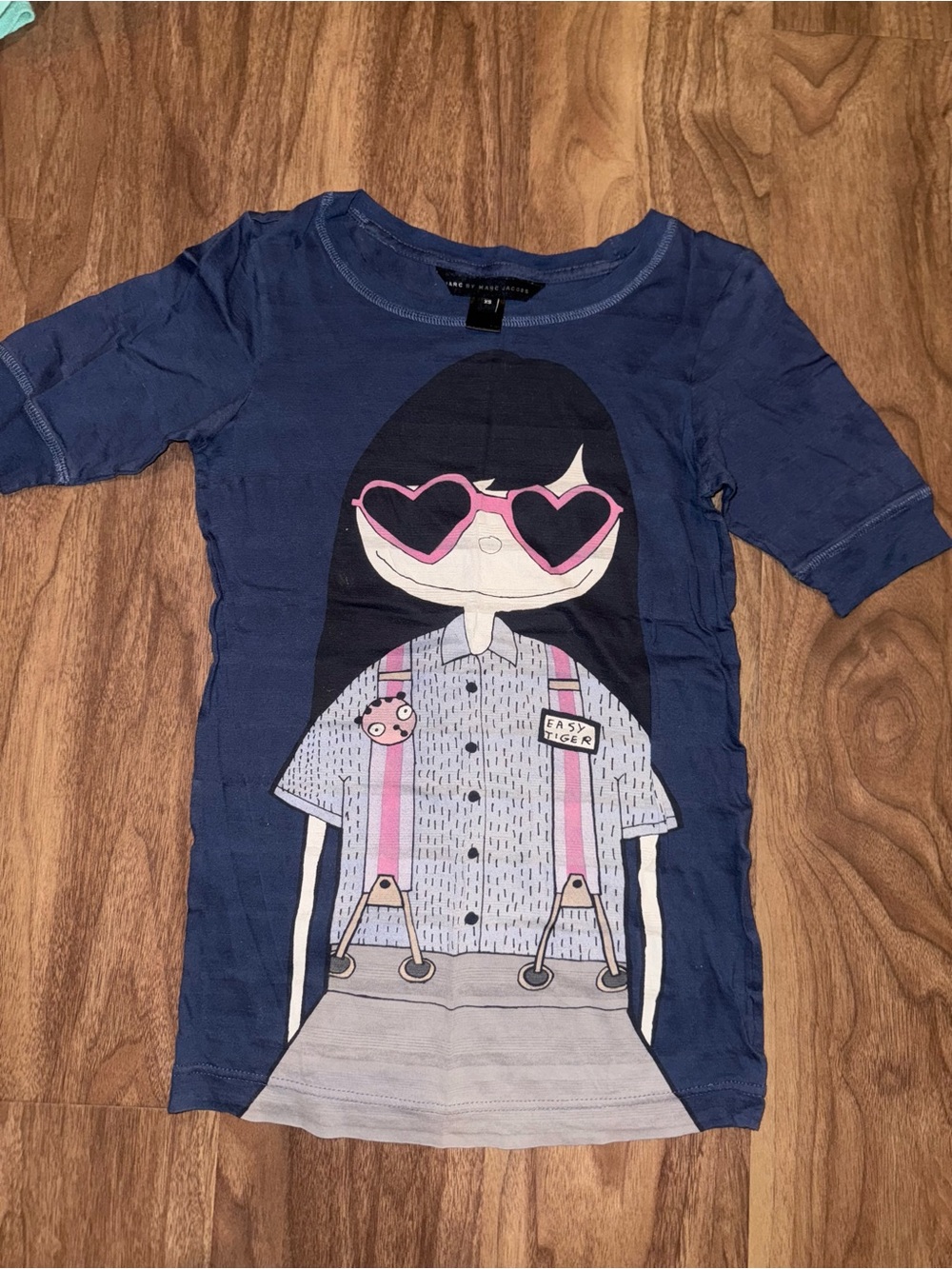 Marc Jacobs Navy Long Sleeve Tee with Pink Graphic